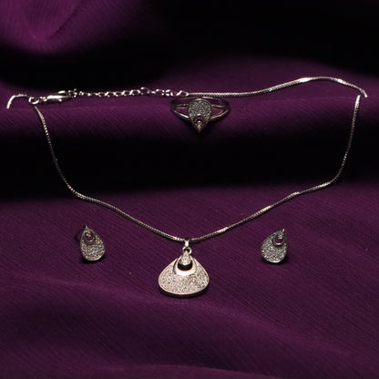 Silver Pendant Necklace with Ring & Earrings