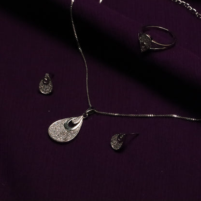 Silver Pendant Necklace with Ring & Earrings