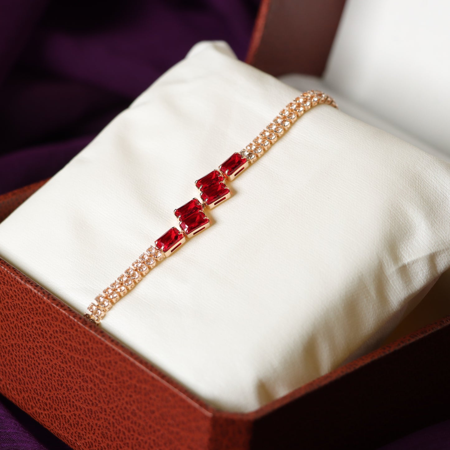 Red Gemstones Bracelets - Golden