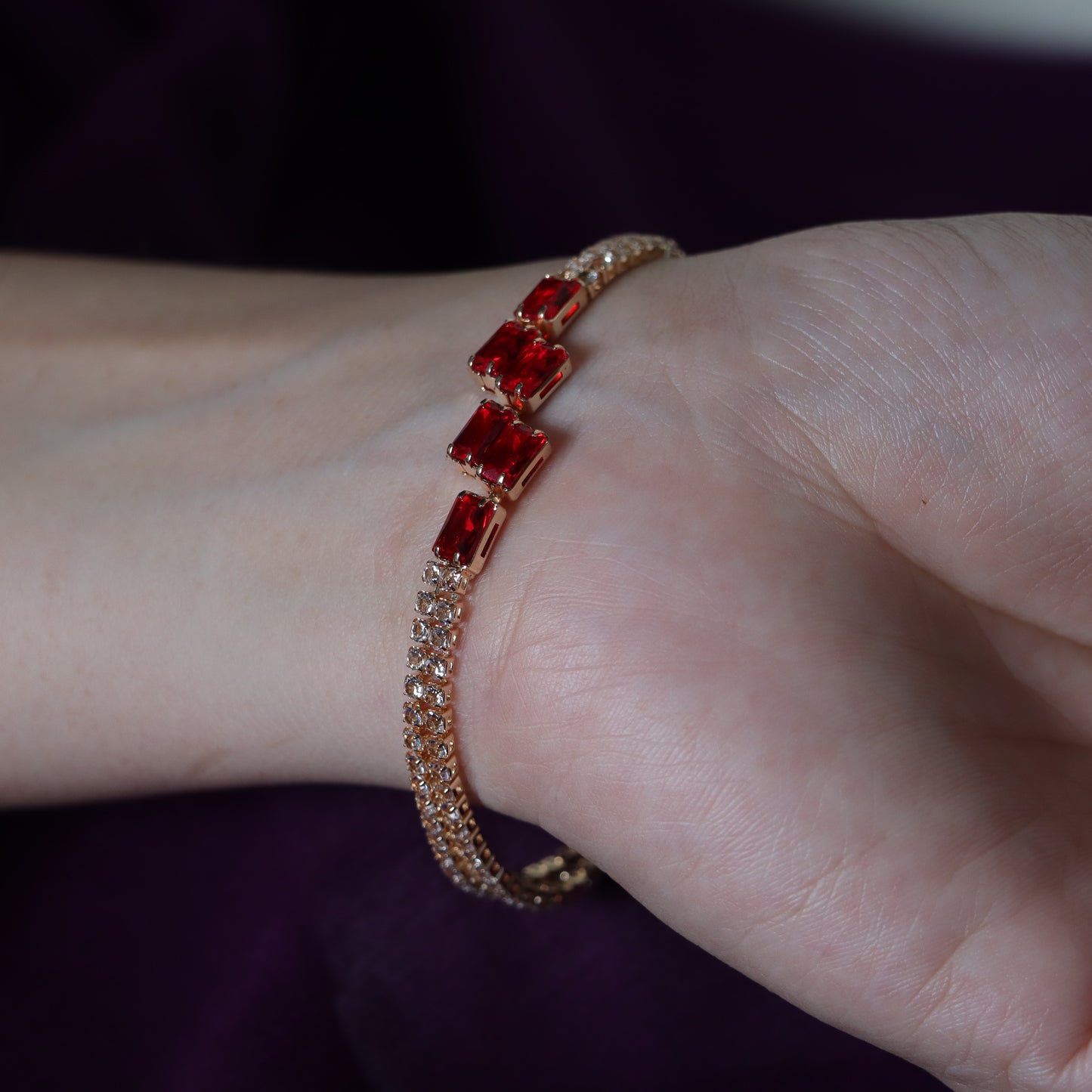 Red Gemstones Bracelets - Golden
